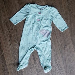 6-9mo Mint Elephant Sleeper w/ silver Bows